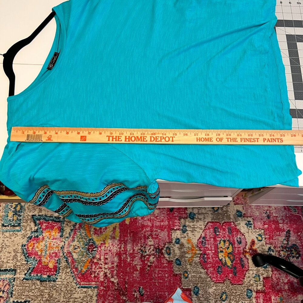 DG2 by‎ DIANE GILMAN Teal Green Embroidered Balloon-Sleeve Top Blouse Tee (2X) - Picture 11 of 14